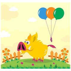 Obraz premium cute funny yellow wild boar in the garden cartoon character