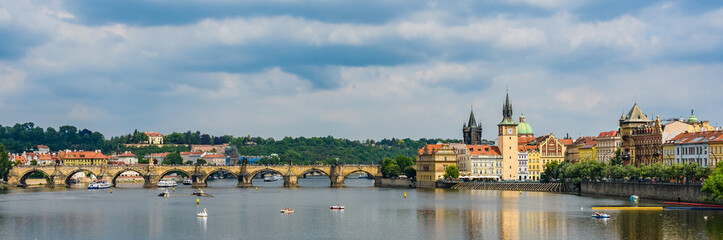 Fototapeta na wymiar Charles Bridge and Vlata River in Prague, Czech Republic