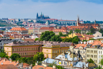 Fototapeta na wymiar Panoramic view from Vysehdra Hill in Prague, Czech Republic