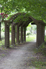 Wooden arch in the park, close-up, Ansan Lake Park, South Korea