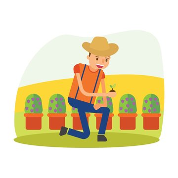 cute farmers who are planting blueberry cartoon character
