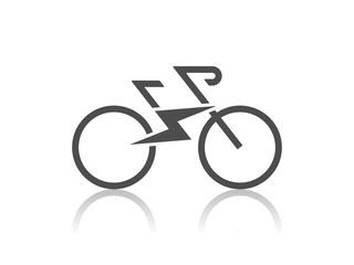Electric sport bike bycicle e-bike icon with flash sign Modern ecological way of transportation and healthy lifestyle sign isolated on white background