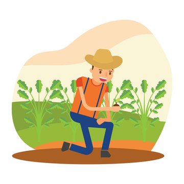 cute farmers who are planting celery cartoon character