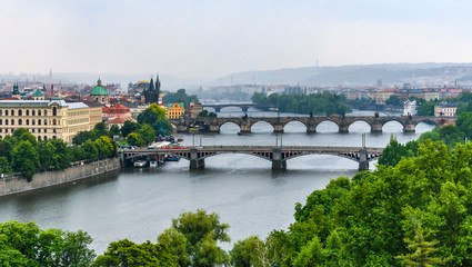 Fototapeta premium Bridges of Prague from Letna Garden in Prague, Czech Republic