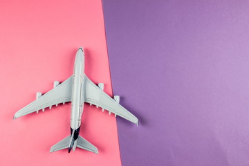 Model plane, airplane on color background. Free space for text and design