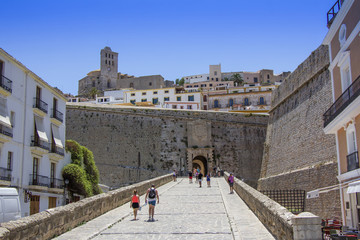 Entry to the Ibiza old town, called Dalt Vila. IBIZA is one of the Balearic islands that are located in the Mediterranean Sea - 210111154