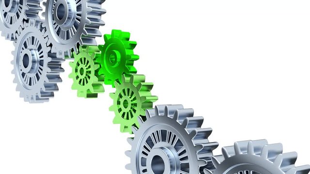 Focus on Three Green Gears with Some Silver Gears in Infinite Rotation