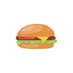 Fast Food big hamburger vector icon. Unhealthy eating cartoon illustration isolated on white background