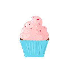 Colourful Muffin Cupcakes with whipped cream on top vector icon. Unhealthy eating cartoon illustration isolated on white background
