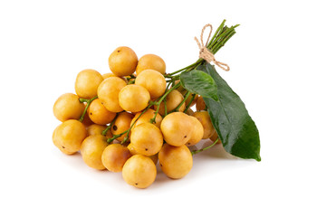 Rambeh tropical fruit with leaf isolated on white background