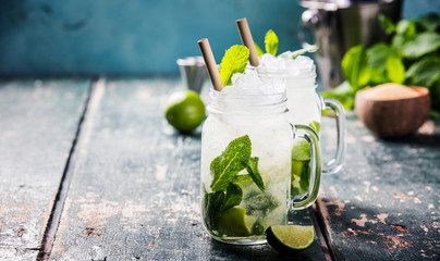 Mojito cocktail on wooden table