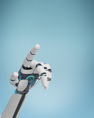 White cyborg pointing his finger 3D rendering