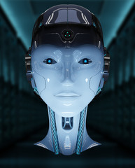 Cyborg head artificial intelligence 3D rendering