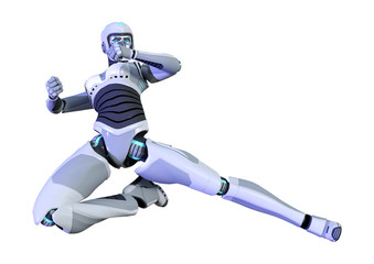 3D Rendering Female Robot on White