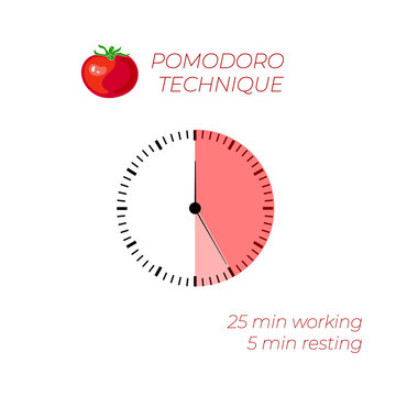  Vector Illustration: Technique Pomodoro, Time Management, Watch Face, Infographic.