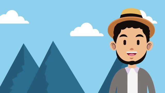 Young man speaking over landscape High definition colorful animation scenes
