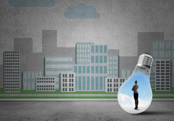 Businesswoman trapped in bulb