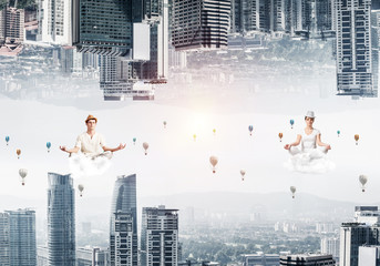 Young couple keeping mind conscious.