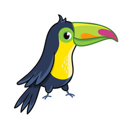 Naklejka premium Cute toucan on white background. Vector illustration with a bird in cartoon style.