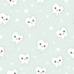 Vector seamless pattern with teeth. Funny pattern in the children s theme.
