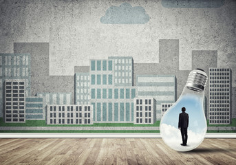 Businessman trapped in bulb