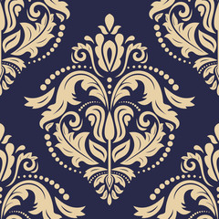Orient classic navy blue and golden pattern. Seamless abstract background with repeating elements. Orient background