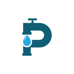 Plumbing water with initial letter P logo design template