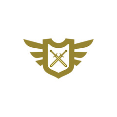 golden wing , shield, sword logo design