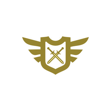 golden wing , shield, sword logo design