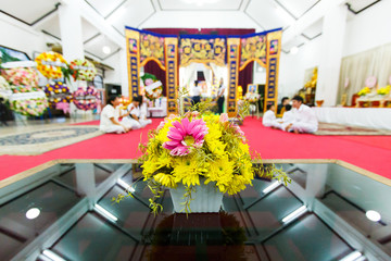 Flower in front of Chinese funeral.