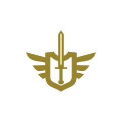 Obraz premium golden wing , shield, sword logo design