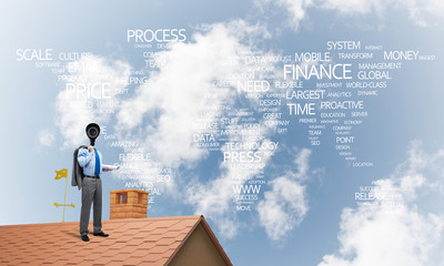 Concept of home security and privacy protection with camera headed man