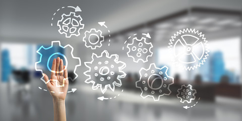 Teamwork concept and choosing gesture of businessperson in elegant modern interior