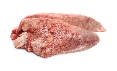 Fresh young raw goat lungs isolated on white background