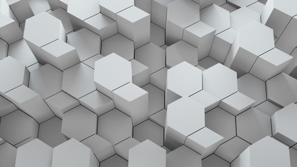 3d render abstract background. Geometry shapes that goes up and down. Rhombus and hexagon forms.