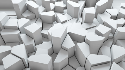 3d render abstract background. Geometry shapes that goes up and down. Random forms.