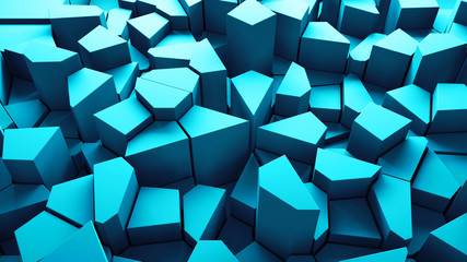 3d render abstract background. Geometry shapes that goes up and down. Random forms.