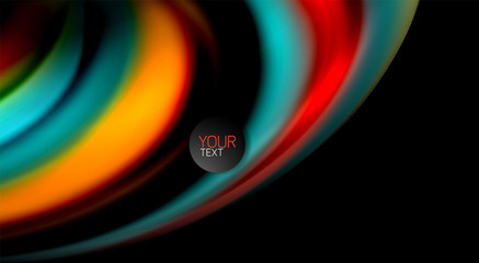Abstract wave lines fluid rainbow style color stripes on black background. Artistic illustration for presentation, app wallpaper, banner or poster