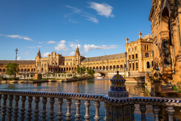 Plaza de España in Seville, Spain. Exposure of the Plaza de España in Seville, Spain, during Springtime before sunset