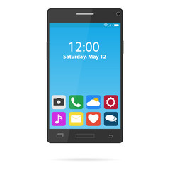 A smartphone with icons and tabs. A realistic smartphone with icons of applications.