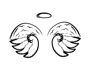 Hand drawing angel wings. Tattoo and symbol design