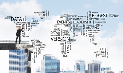 Businessman writing business conceptual words.