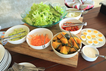 Salad bar with vegetable for breakfast, healthy food.