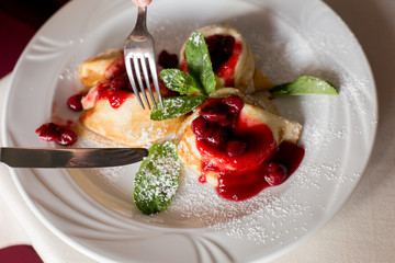 raspberry brownies. cakes with berries on a white plate. confectionery. candy