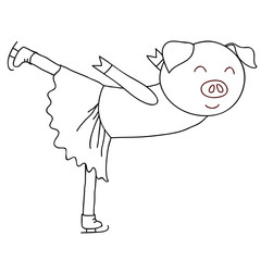 Cartoon pig ice skater coloring