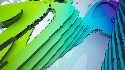 Abstract white and colored gradient  interior multilevel public space with window. 3D illustration and rendering.