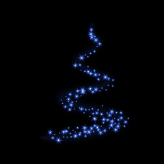 Christmas tree 3d card background. Blue Christmas tree as symbol of Happy New Year, Merry Christmas holiday celebration. Sparkle light decoration. Bright shiny design. Vector illustration