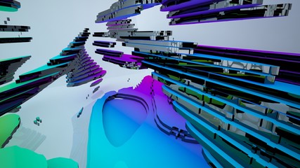 Abstract white and colored gradient  interior multilevel public space with window. 3D illustration and rendering.