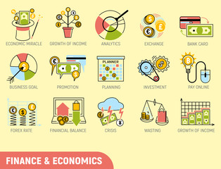 Banking money financial services set credit sign development finance accumulation bank investment management vector illustration.