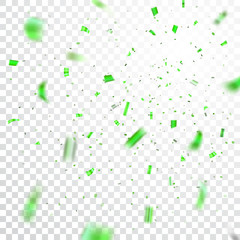 Green confetti explosion celebration isolated on white transparent background. Falling confetti. Abstract decoration for party birthday, Christmas New Year confetti. Vector illustration
